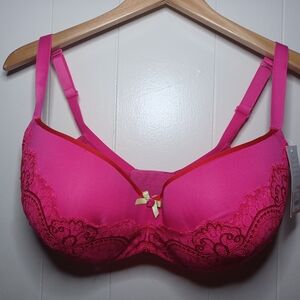 Cacique Pink and Red Lace Bra with Underwire Support